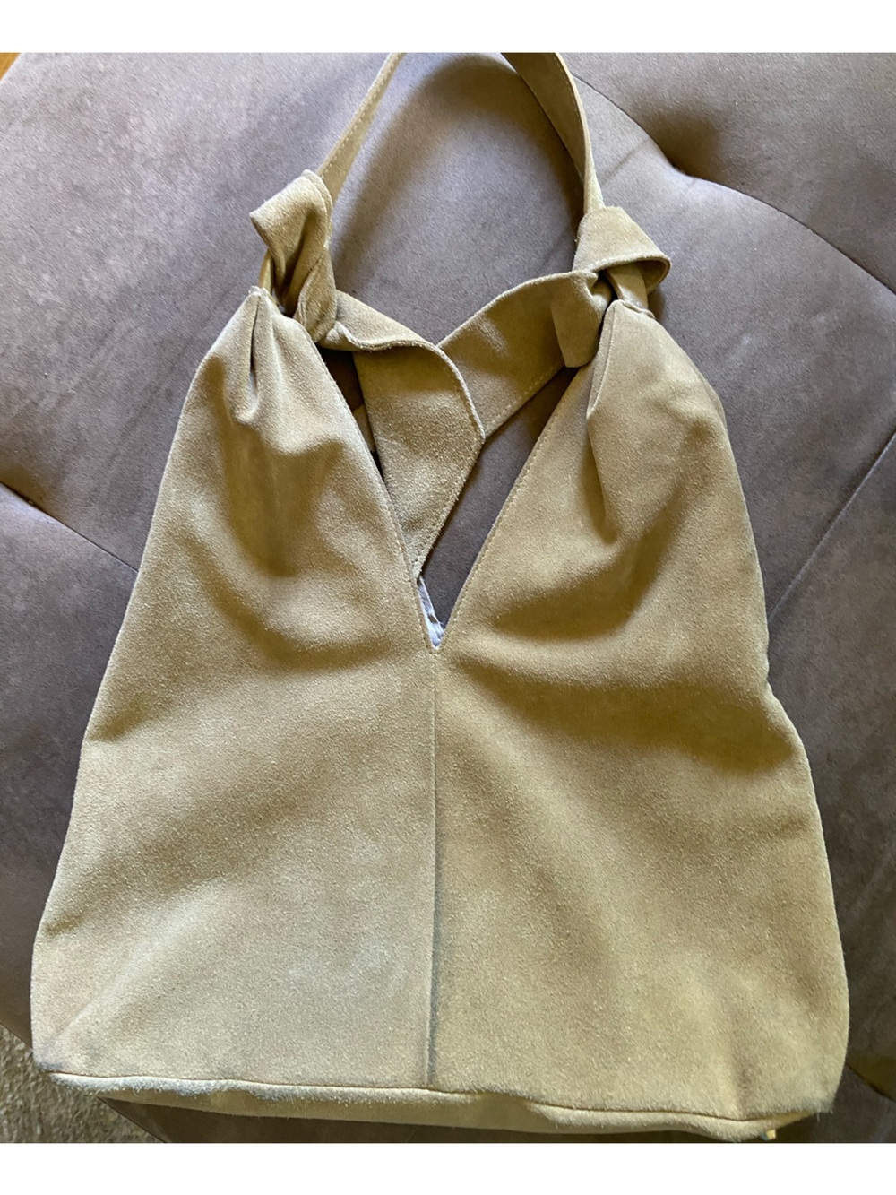 Knot-Detail Suede Shoulder Bag in Tan - Picture 4 of 8